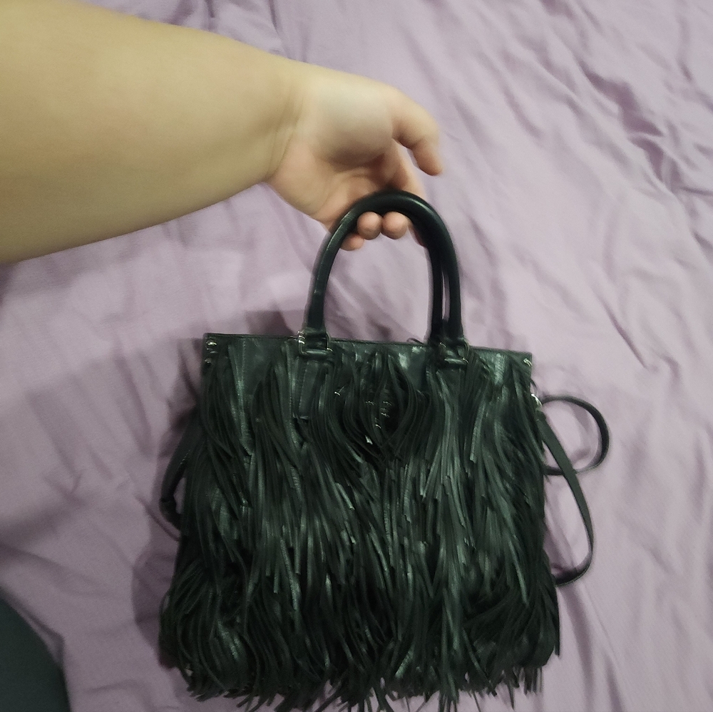 Fringed Black Leather Prada Crossbody HandBag 100% Authentic - Picture 11 of 13